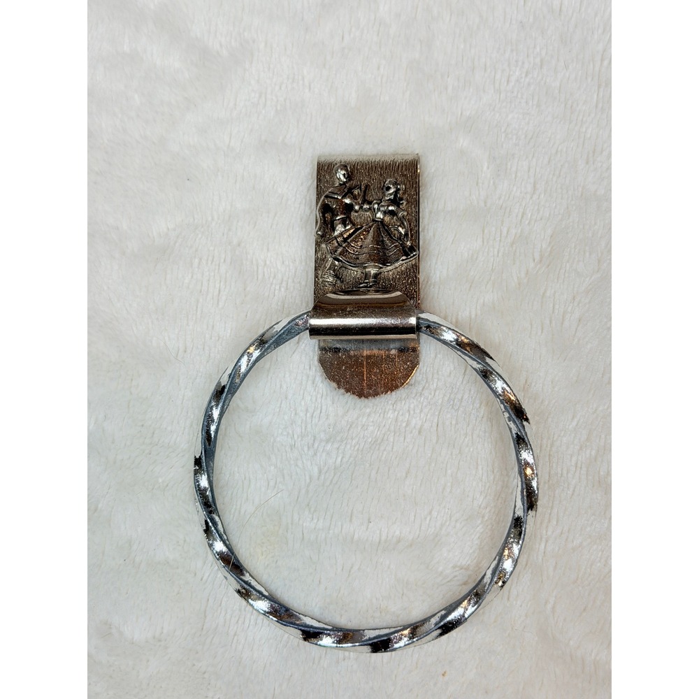 Vintage MCM Silver Tone Square Dancing Belt Clip Towel Holder Western Rodeo Ring